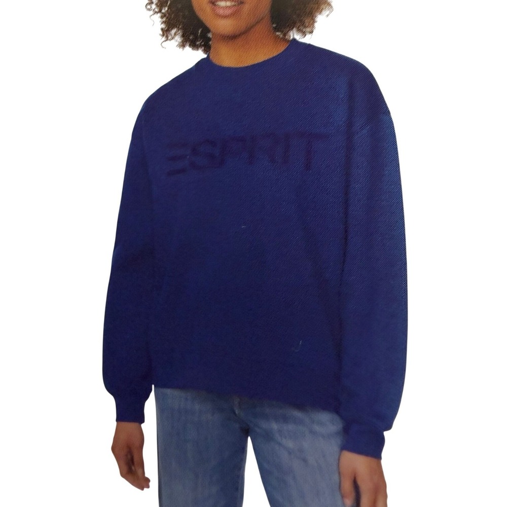 Esprit Royal Blue Embroidery Logo Crewneck Fleece Sweatshirt Retro Sz Lg NWT
